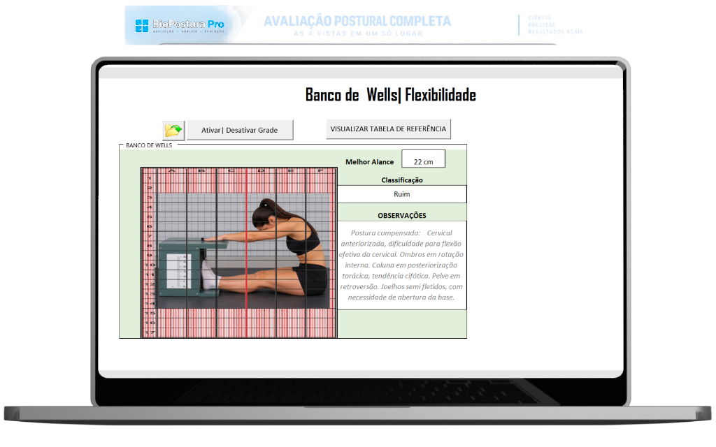 Teste de Banco de Wells e Flexibilidade no BioPostura Pro