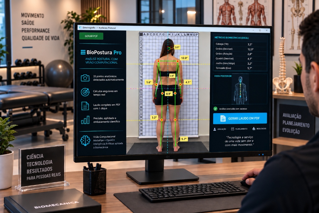 BioPostura Pro - Software de Avaliação Postural com Inteligência Artificial e Simetrógrafo Digital em Execução